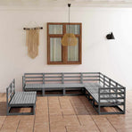 9 Piece Garden Lounge Set Grey Solid Wood Pine