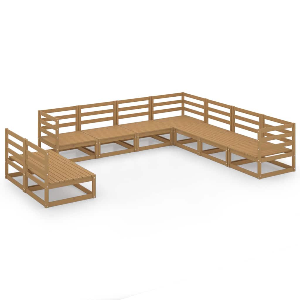 9 Piece Garden Lounge Set Honey Brown Solid Wood Pine