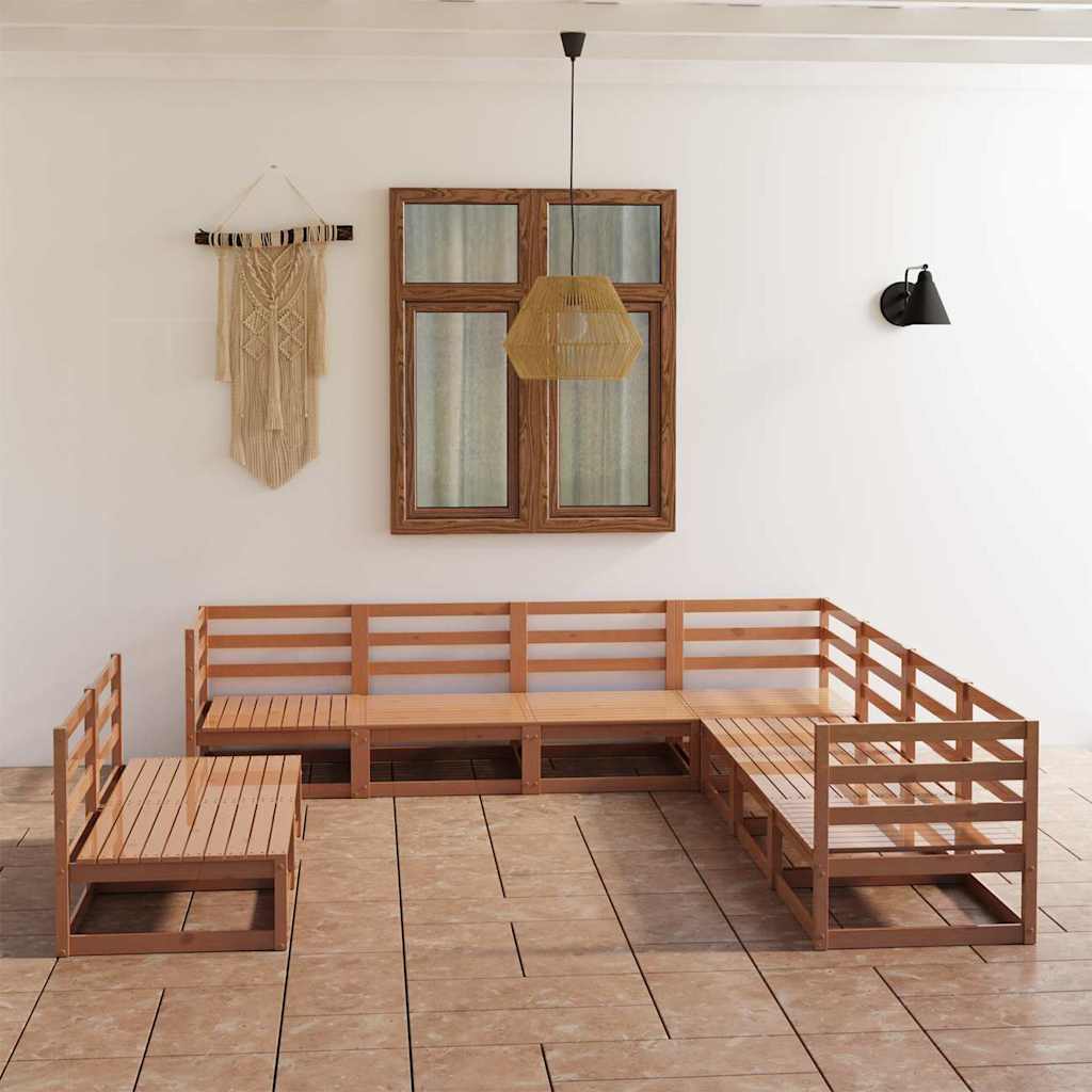 9 Piece Garden Lounge Set Honey Brown Solid Wood Pine
