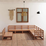 9 Piece Garden Lounge Set Honey Brown Solid Wood Pine