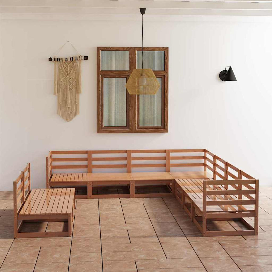 9 Piece Garden Lounge Set Honey Brown Solid Wood Pine
