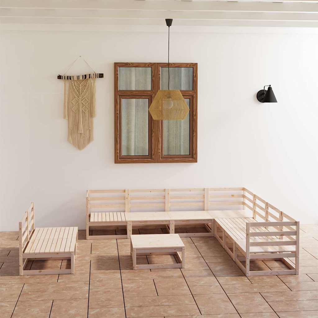 10 Piece Garden Lounge Set Solid Wood Pine