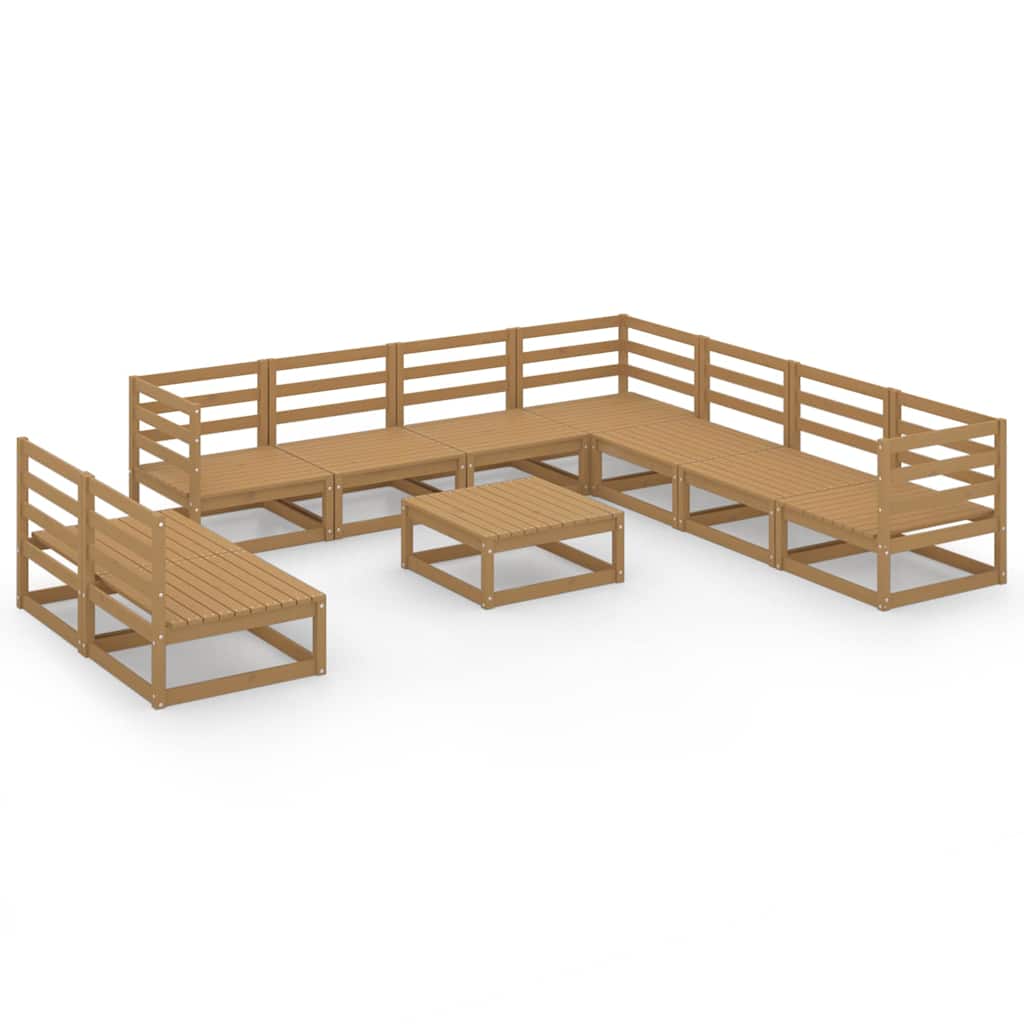 10 Piece Garden Lounge Set Honey Brown Solid Wood Pine