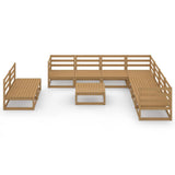10 Piece Garden Lounge Set Honey Brown Solid Wood Pine - Side View