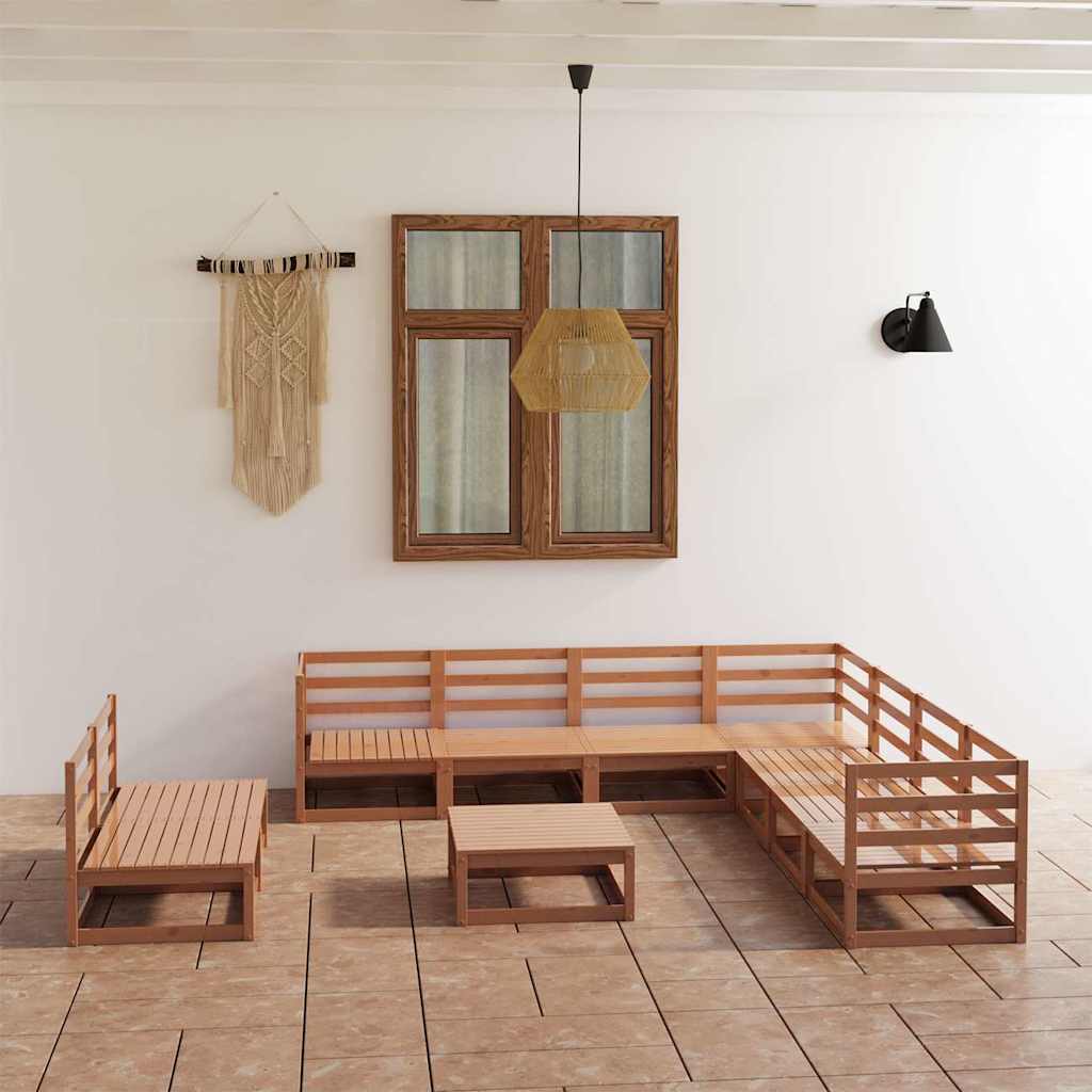 10 Piece Garden Lounge Set Honey Brown Solid Wood Pine