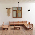 10 Piece Garden Lounge Set Honey Brown Solid Wood Pine