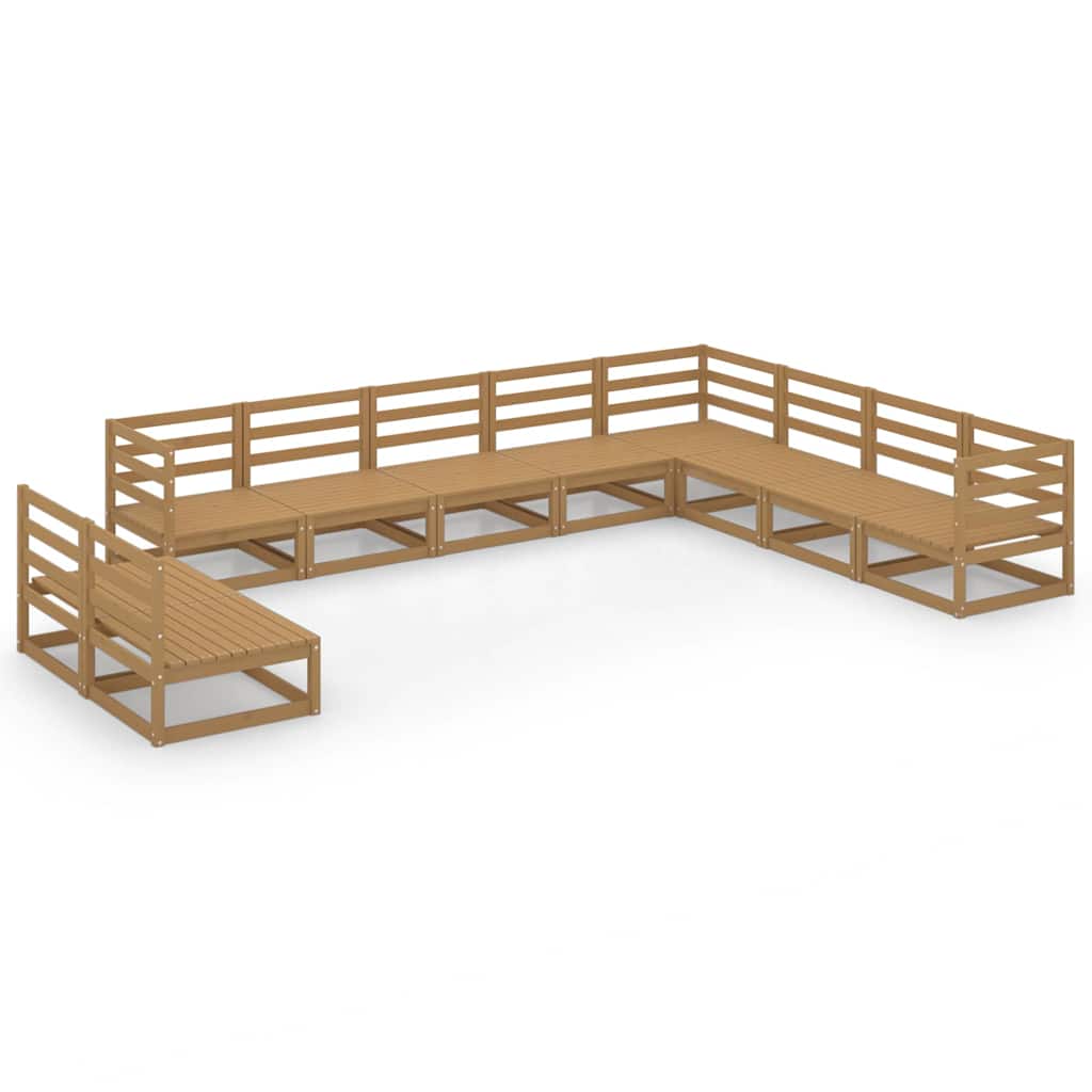 10 Piece Garden Lounge Set Honey Brown Solid Wood Pine