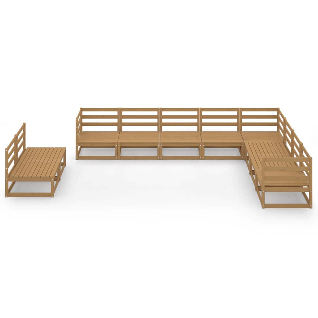 10 Piece Garden Lounge Set Honey Brown Solid Wood Pine