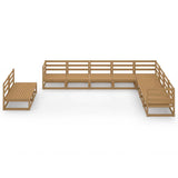 10 Piece Garden Lounge Set Honey Brown Solid Wood Pine