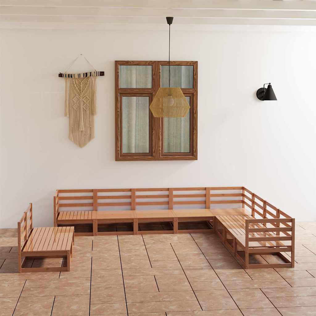 10 Piece Garden Lounge Set Honey Brown Solid Wood Pine