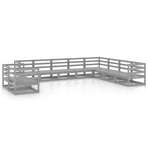 10 Piece Garden Lounge Set Grey Solid Wood Pine