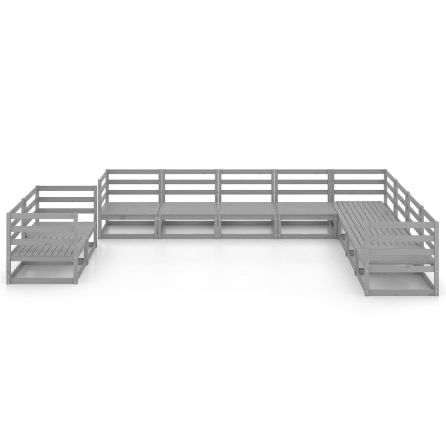 10 Piece Garden Lounge Set Grey Solid Wood Pine