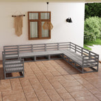 10 Piece Garden Lounge Set Grey Solid Wood Pine