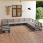 10 Piece Garden Lounge Set Grey Solid Wood Pine