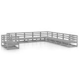 11 Piece Garden Lounge Set Grey Solid Pinewood - Front View