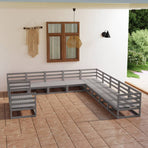 11 Piece Garden Lounge Set Grey Solid Wood Pine