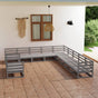 11 Piece Garden Lounge Set Grey Solid Wood Pine