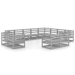 12 Piece Garden Lounge Set Grey Solid Wood Pine