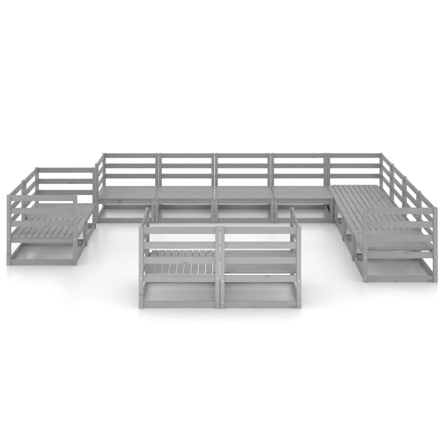 12 Piece Garden Lounge Set Grey Solid Wood Pine