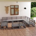 12 Piece Garden Lounge Set Grey Solid Wood Pine