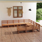 10 Piece Garden Lounge Set Solid Wood Pine