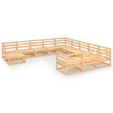 12 Piece Garden Lounge Set Solid Pinewood - Front View
