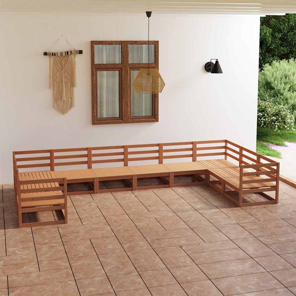 10 Piece Garden Lounge Set Solid Wood Pine