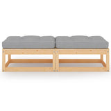 Garden Footstools with Cushions 2 pcs Solid Pinewood - Front View
