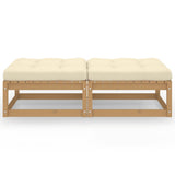 Garden Footstools with Cushions 2 pcs Solid Wood Pine - Front View