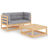 3 Piece Garden Lounge Set with Cushions Solid Pinewood - Front View