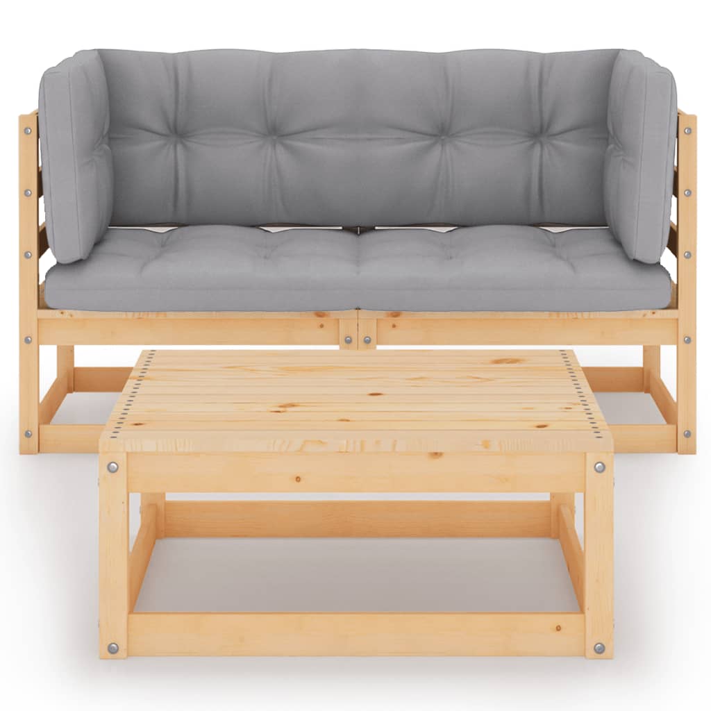 3 Piece Garden Lounge Set with Cushions Solid Pinewood