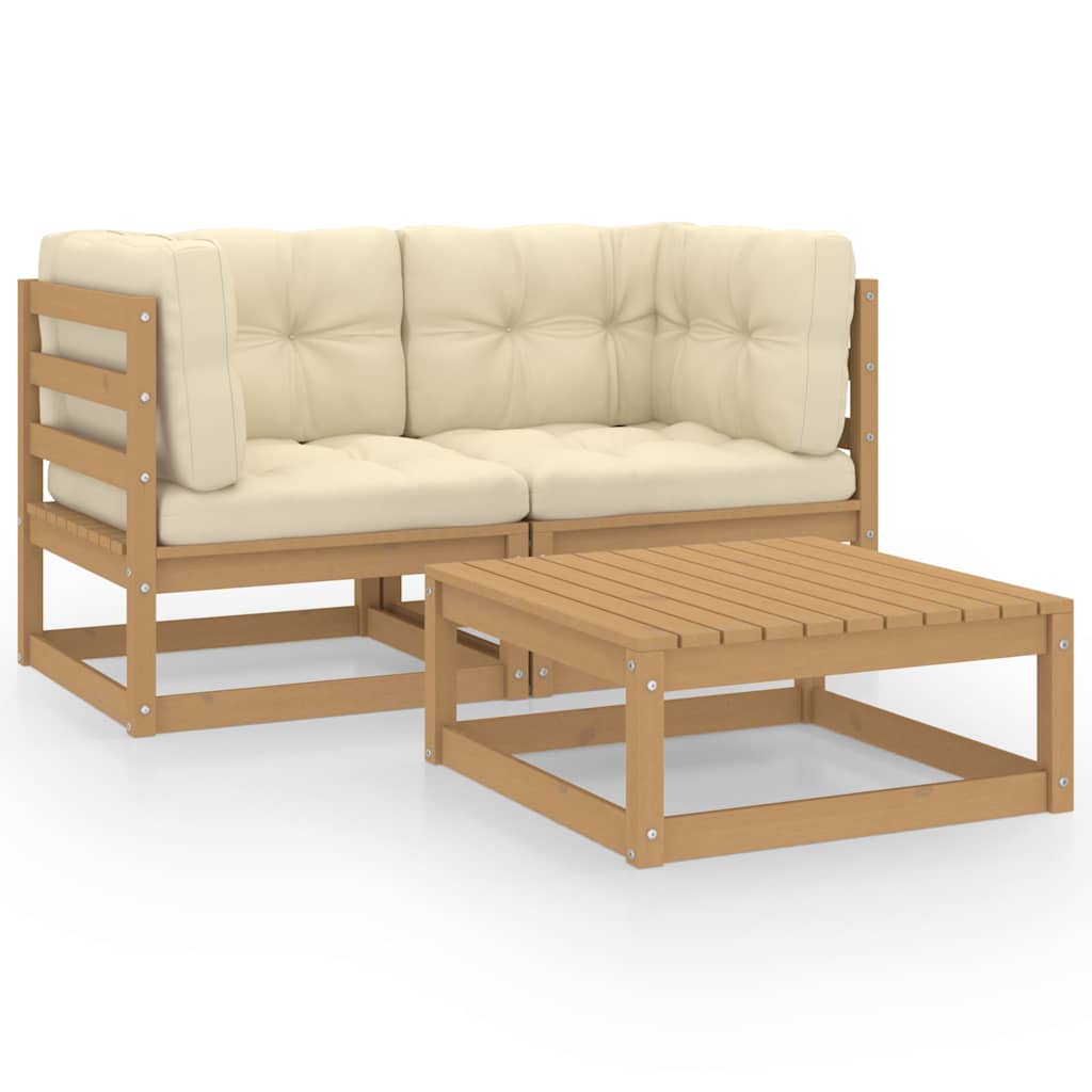 3 Piece Garden Lounge Set with Cushions Solid Wood Pine