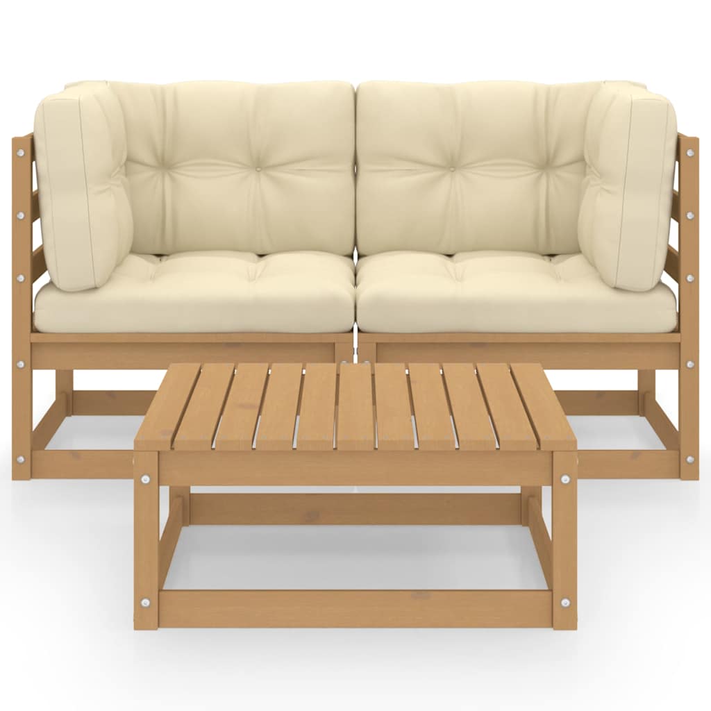 3 Piece Garden Lounge Set with Cushions Solid Wood Pine