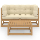 3 Piece Garden Lounge Set with Cushions Solid Wood Pine