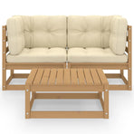 3 Piece Garden Lounge Set with Cushions Solid Wood Pine