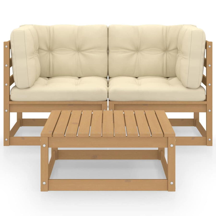 3 Piece Garden Lounge Set with Cushions Solid Wood Pine