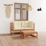 3 Piece Garden Lounge Set with Cushions Solid Wood Pine