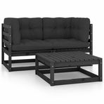 3 Piece Garden Lounge Set with Cushions Solid Wood Pine