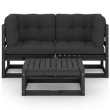 3 Piece Garden Lounge Set with Cushions Solid Pinewood - Side View