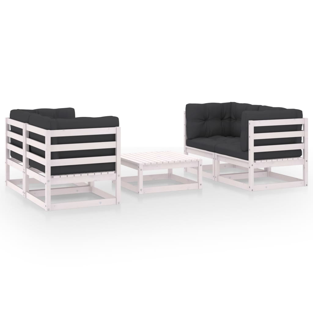 5 Piece Garden Lounge Set with Cushions Solid Pinewood