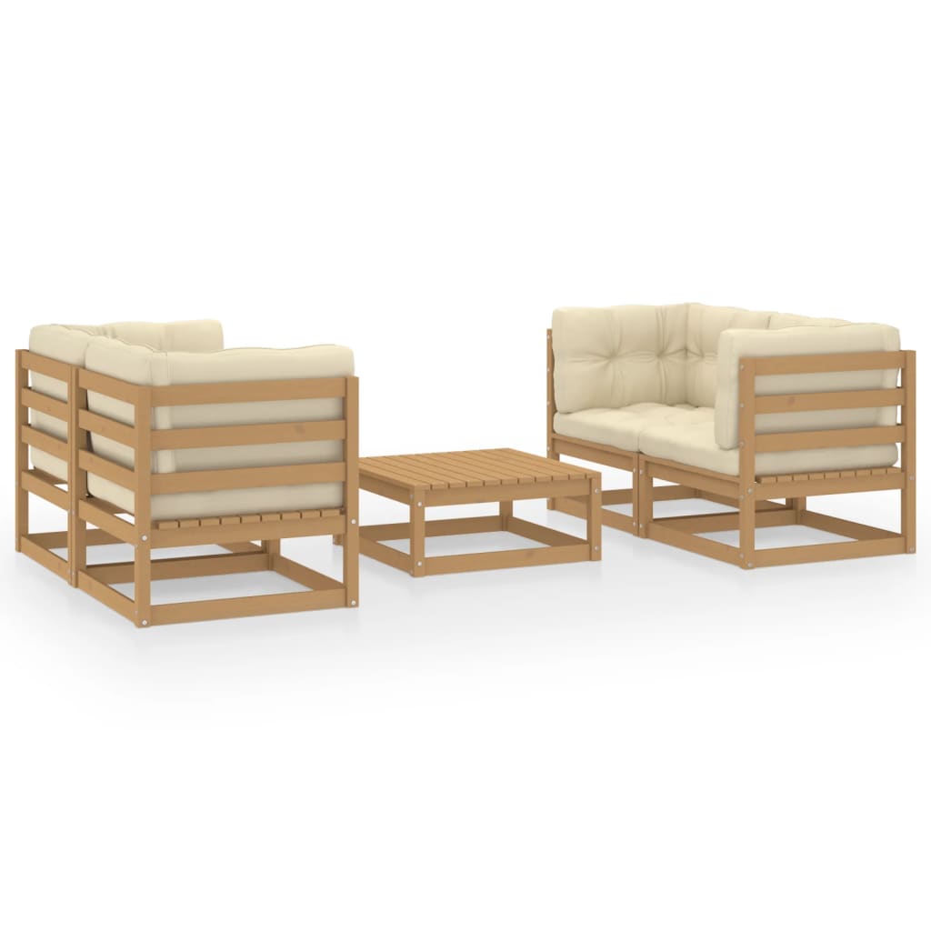 5 Piece Garden Lounge Set with Cushions Solid Pinewood