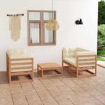 5 Piece Garden Lounge Set with Cushions Solid Wood Pine
