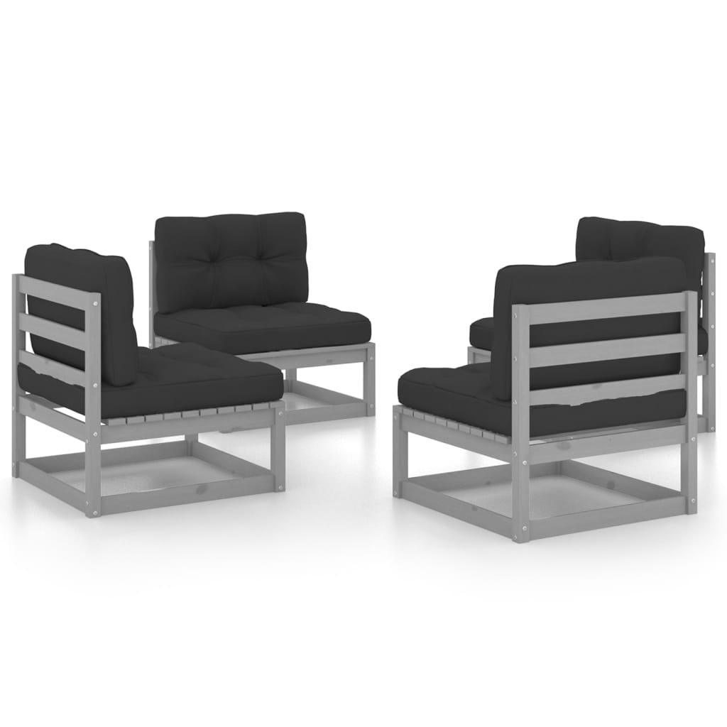 4 Piece Garden Lounge Set with Cushions Solid Pinewood