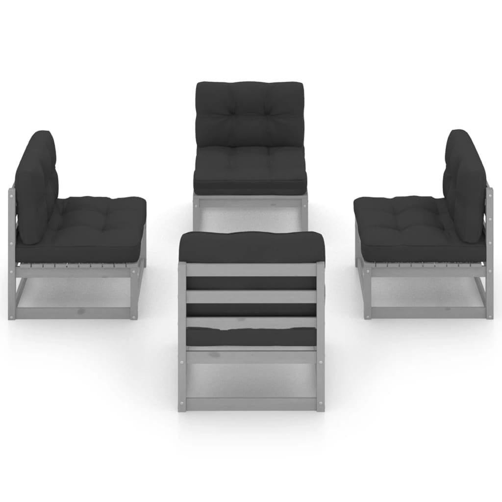 4 Piece Garden Lounge Set with Cushions Solid Pinewood
