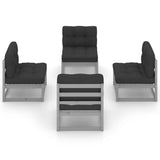 4 Piece Garden Lounge Set with Cushions Solid Pinewood - Side View