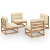 4 Piece Garden Lounge Set with Cushions Solid Pinewood - Front View