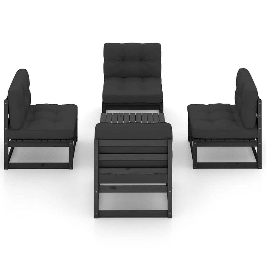 5 Piece Garden Lounge Set with Cushions Solid Wood Pine