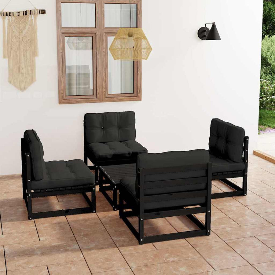5 Piece Garden Lounge Set with Cushions Solid Wood Pine