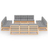 13 Piece Garden Lounge Set with Cushions Solid Pinewood - Front View