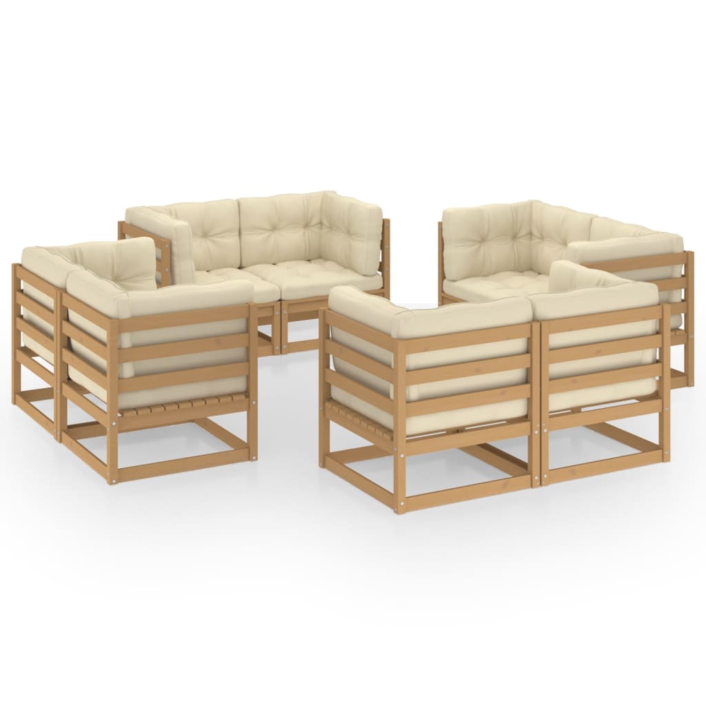 8 Piece Garden Lounge Set with Cushions Solid Wood Pine